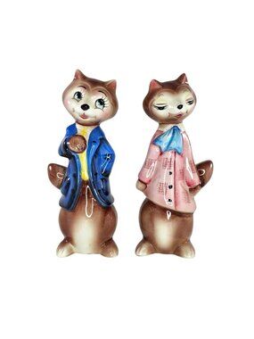 Vintage 1950s PY Japan Anthropomorphic Fox Couple Salt & Pepper Shakers